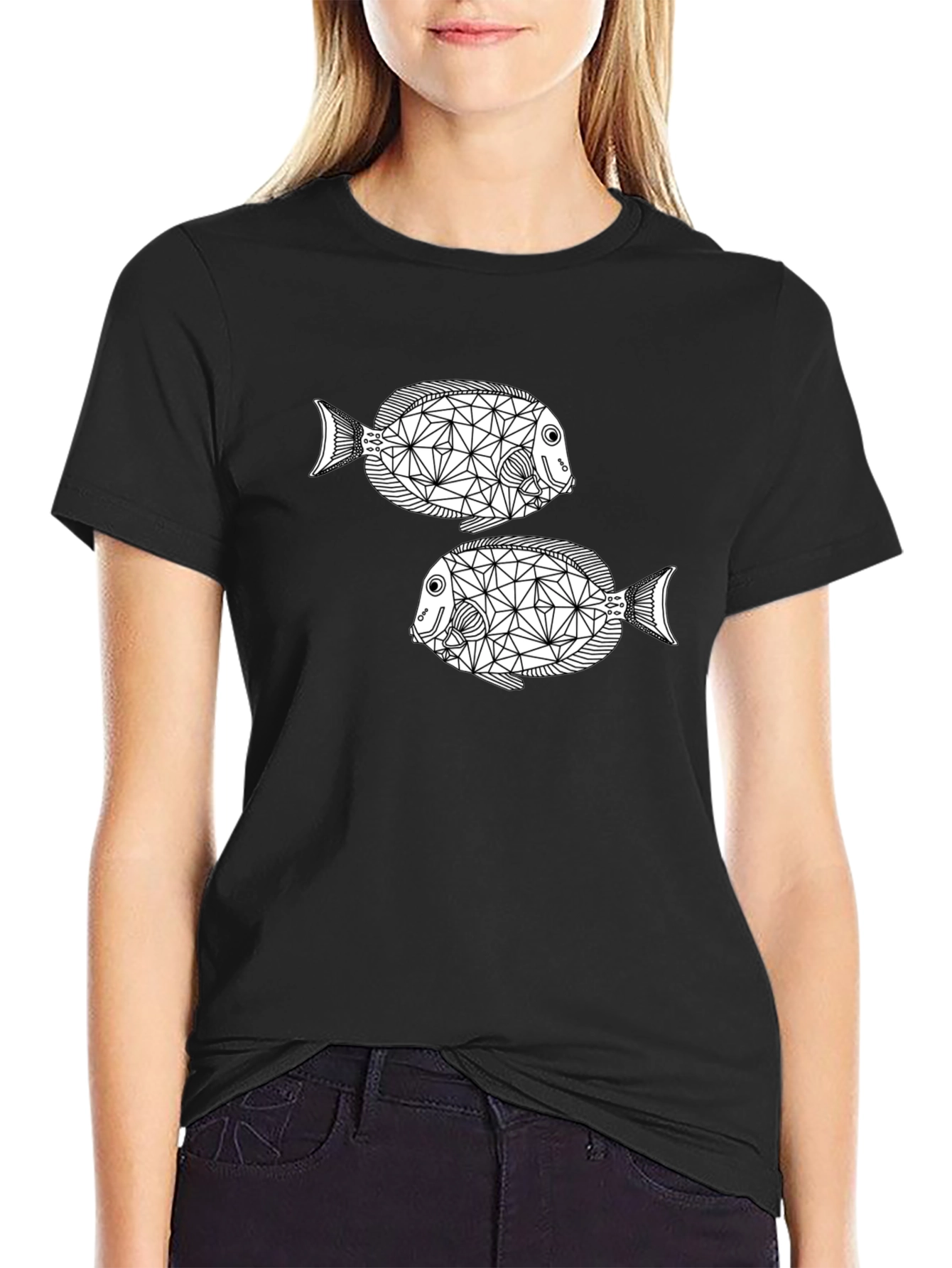 Geometric Fish Black T-Shirt