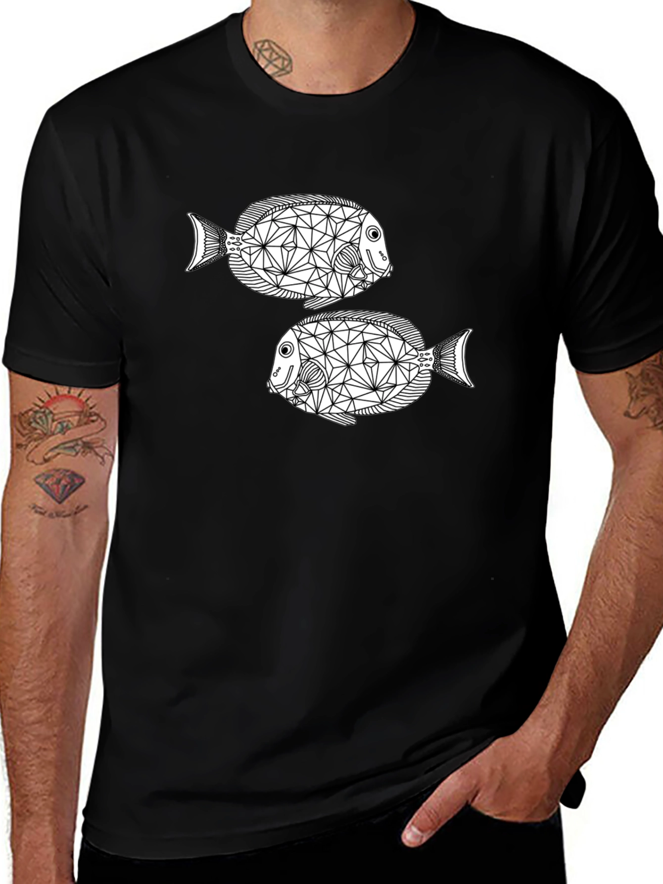 Geometric Fish Black T-Shirt