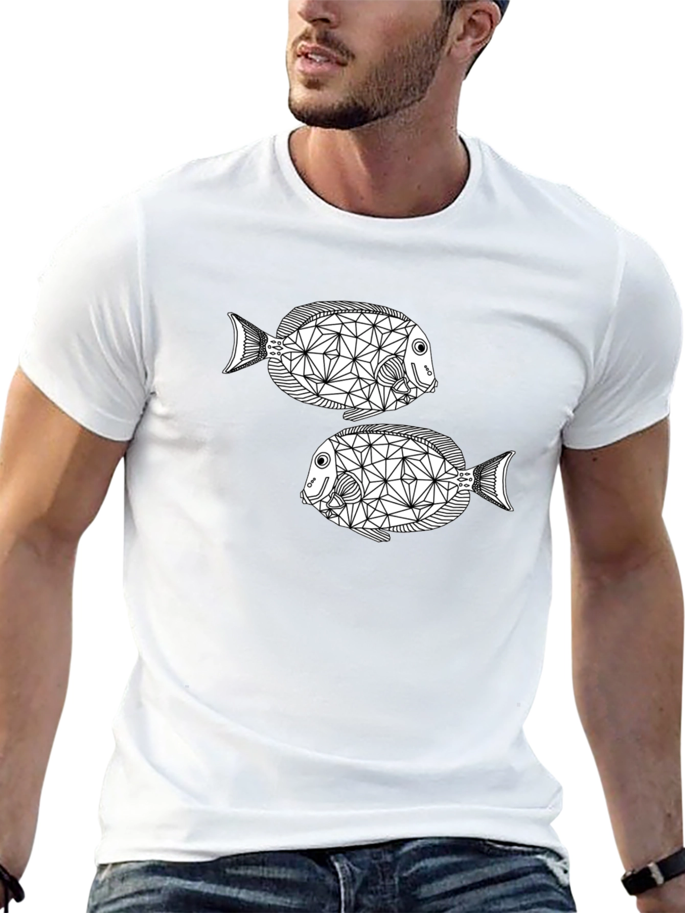 Geometric Fish Black T-Shirt
