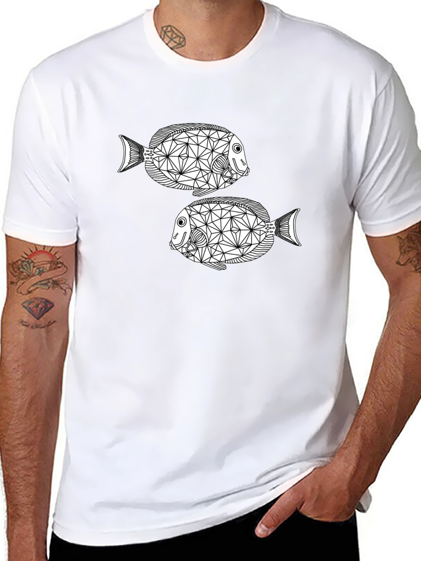 Geometric Fish Black T-Shirt