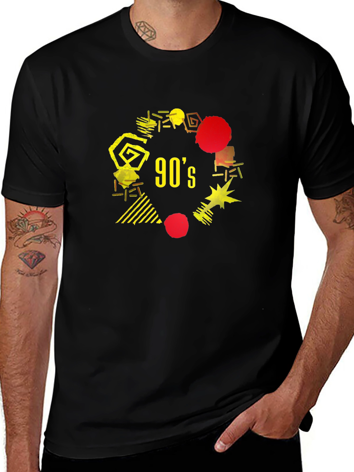 Retro 90s Graphic Tee - Black Cotton T-Shirt