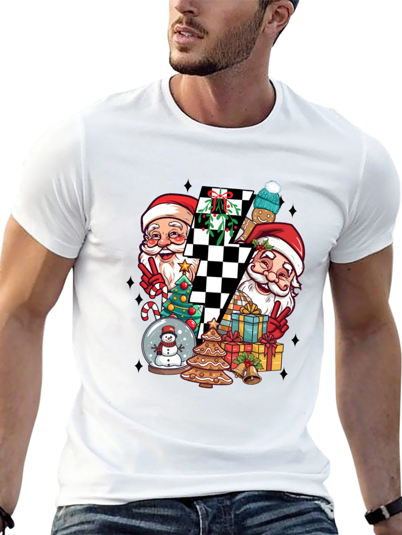 Holiday Santa Checkerboard Graphic Tee