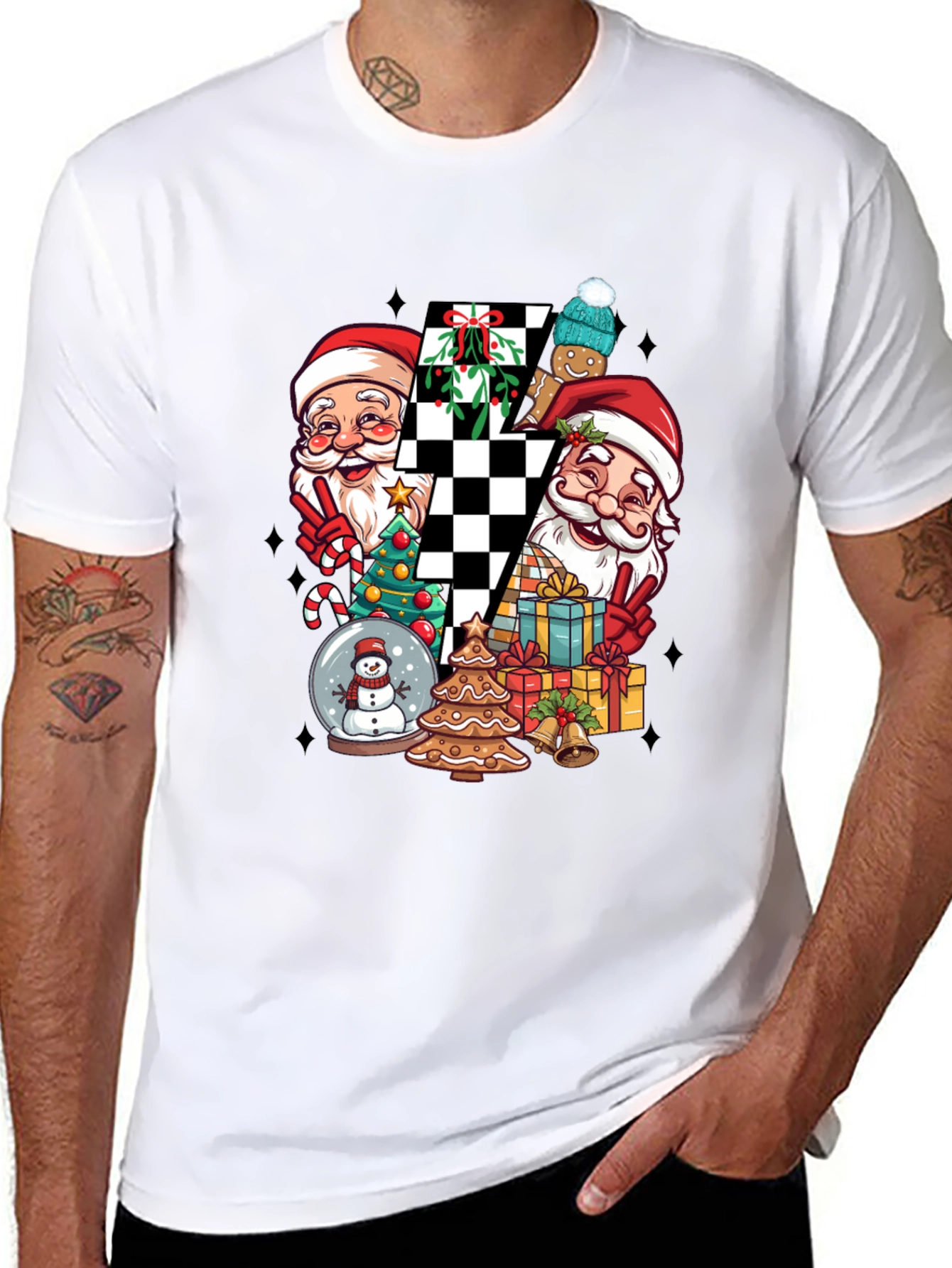 Holiday Santa Checkerboard Graphic Tee