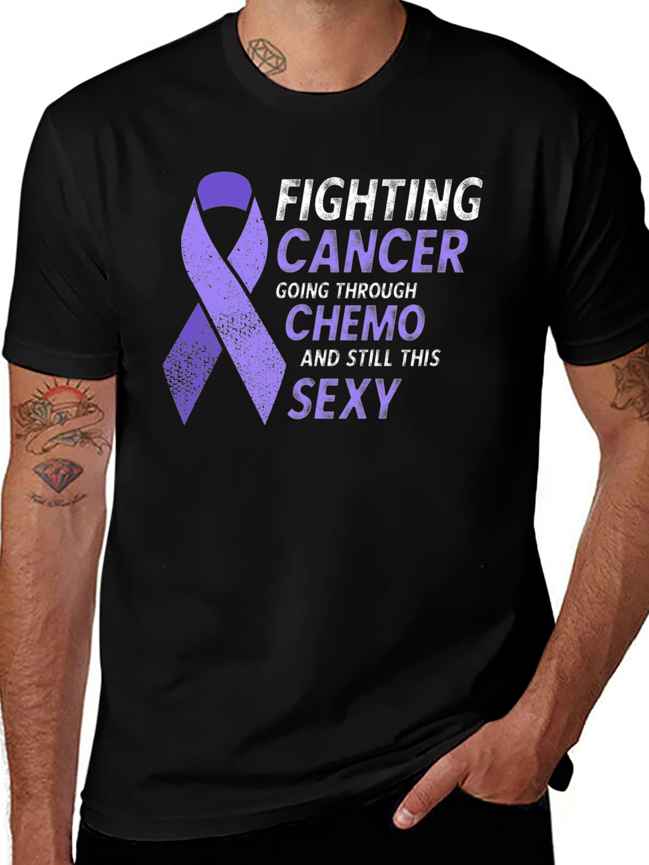 Fighting Cancer Sexy T-Shirt Purple Ribbon Chemo Support