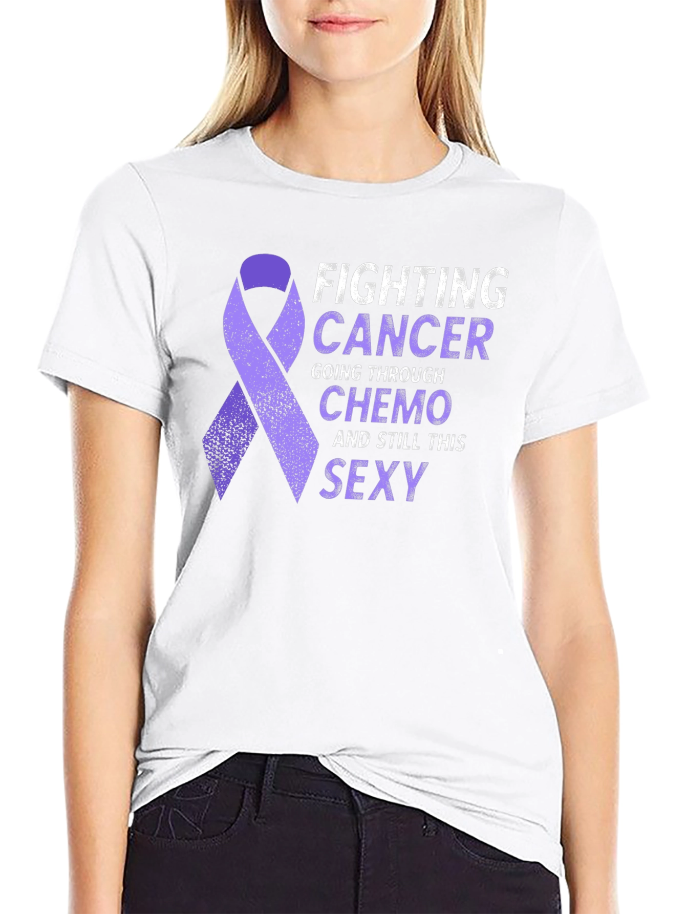 Fighting Cancer Sexy T-Shirt Purple Ribbon Chemo Support