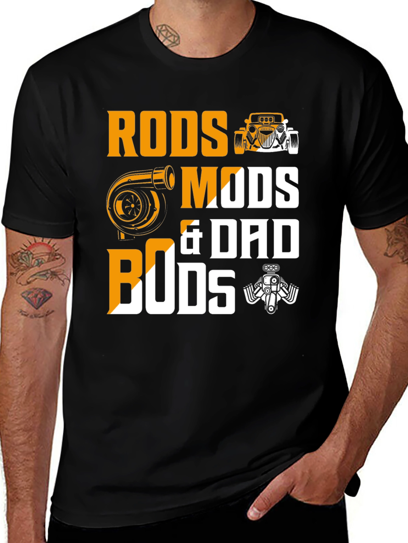 Rods Mods & Dad Bods Black Graphic T-Shirt