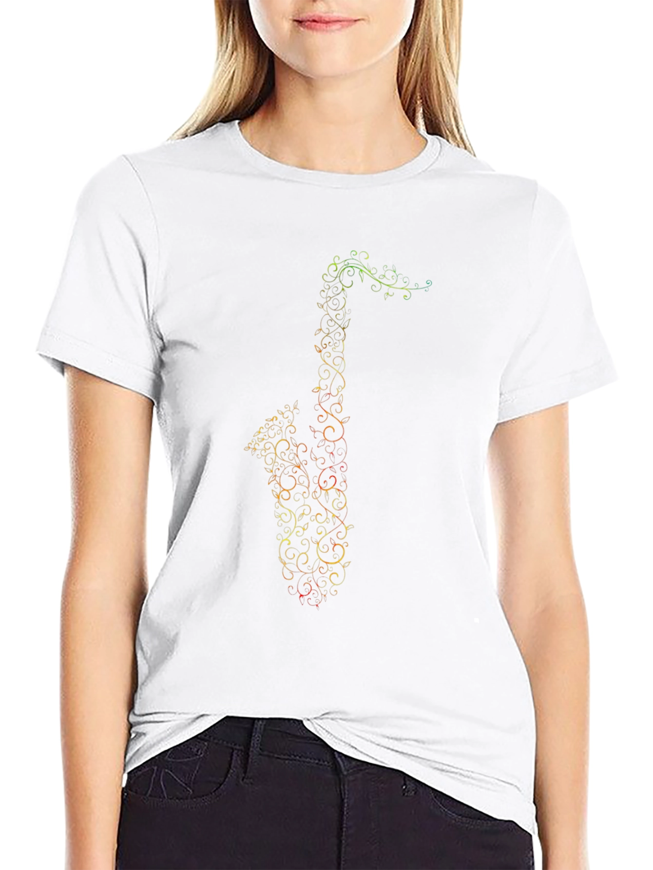 Saxophone Music Notes Graphic Tee - Black