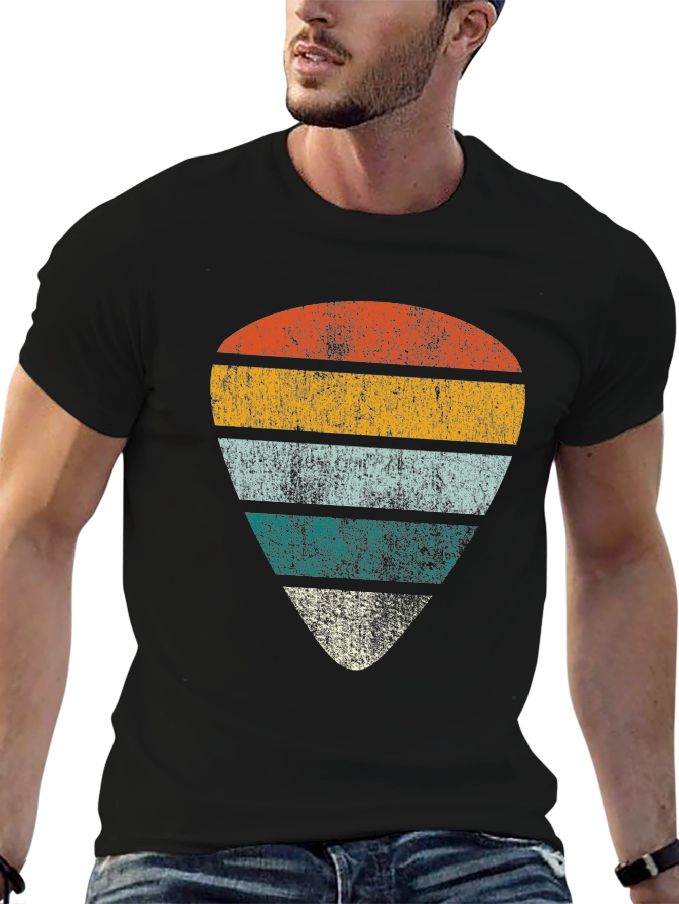 Retro Guitar Pick Graphic Tee - Black