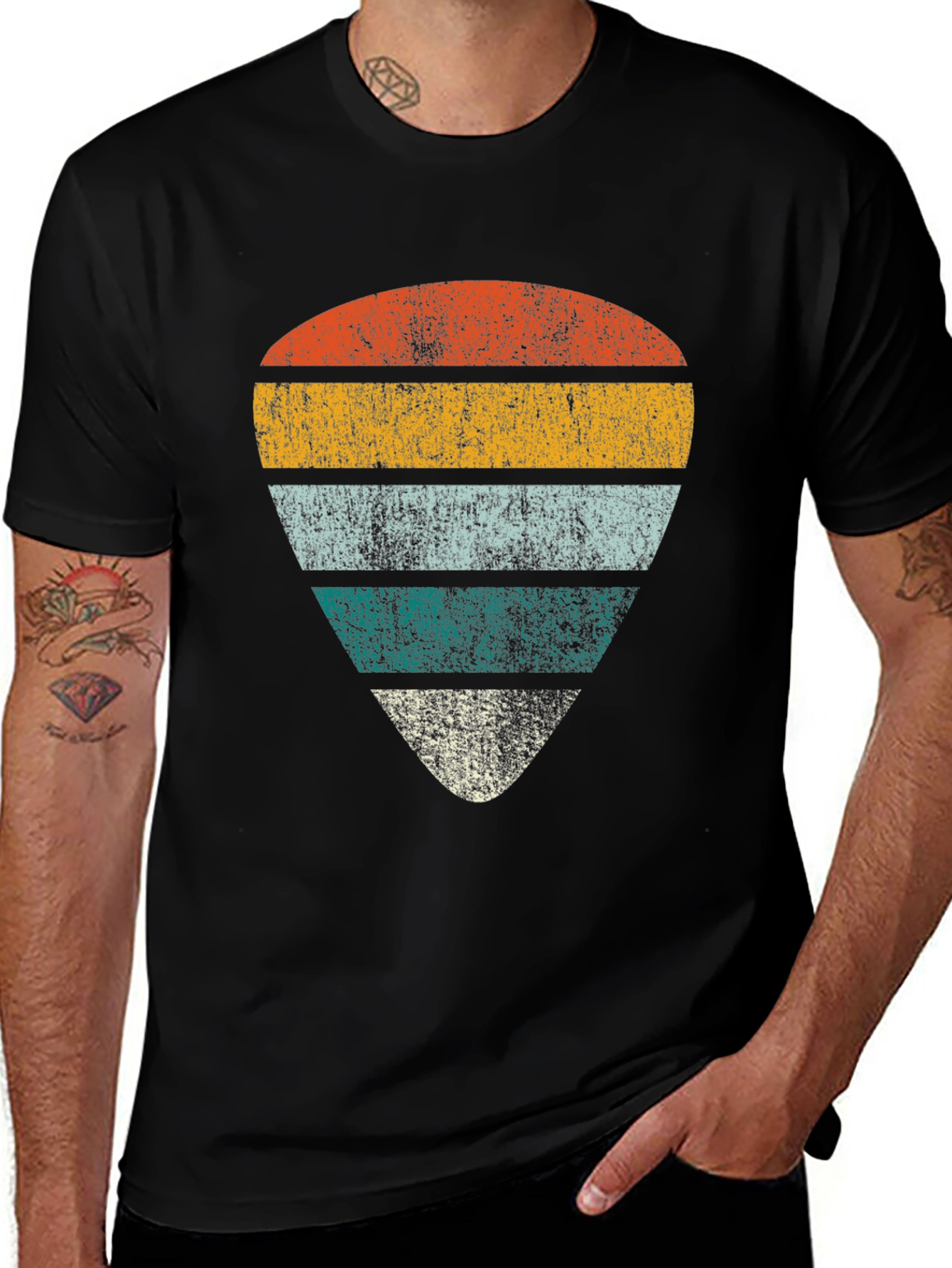 Retro Guitar Pick Graphic Tee - Black