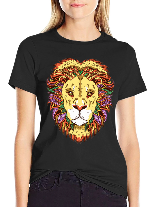 Lion Head Graphic T-Shirt - Vivid Design Black Cotton Tee