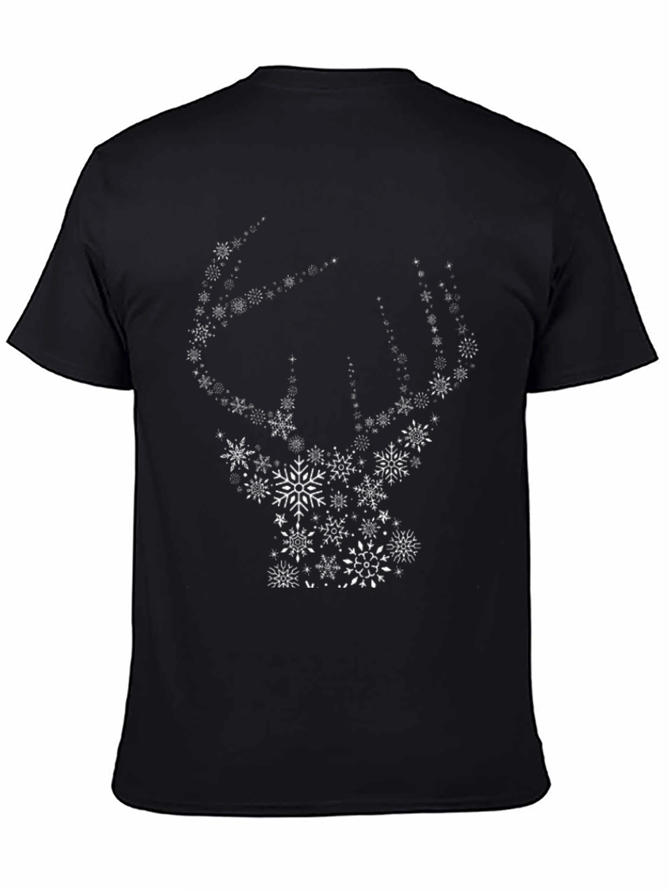 Snowflake Deer Graphic Tee - Black Cotton Blend Shirt