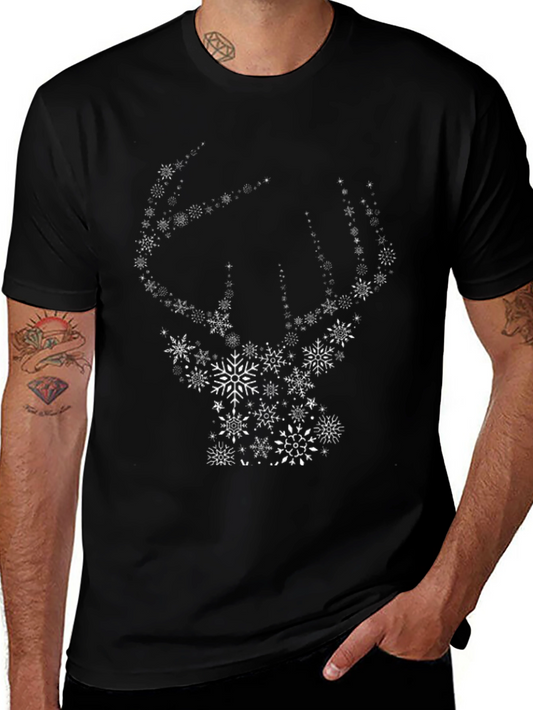Snowflake Deer Graphic Tee - Black Cotton Blend Shirt