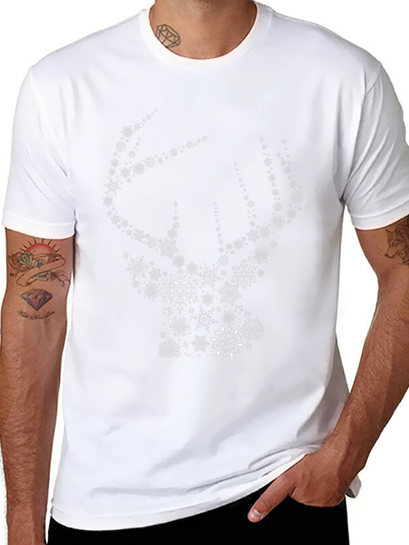 Snowflake Deer Graphic Tee - Black Cotton Blend Shirt
