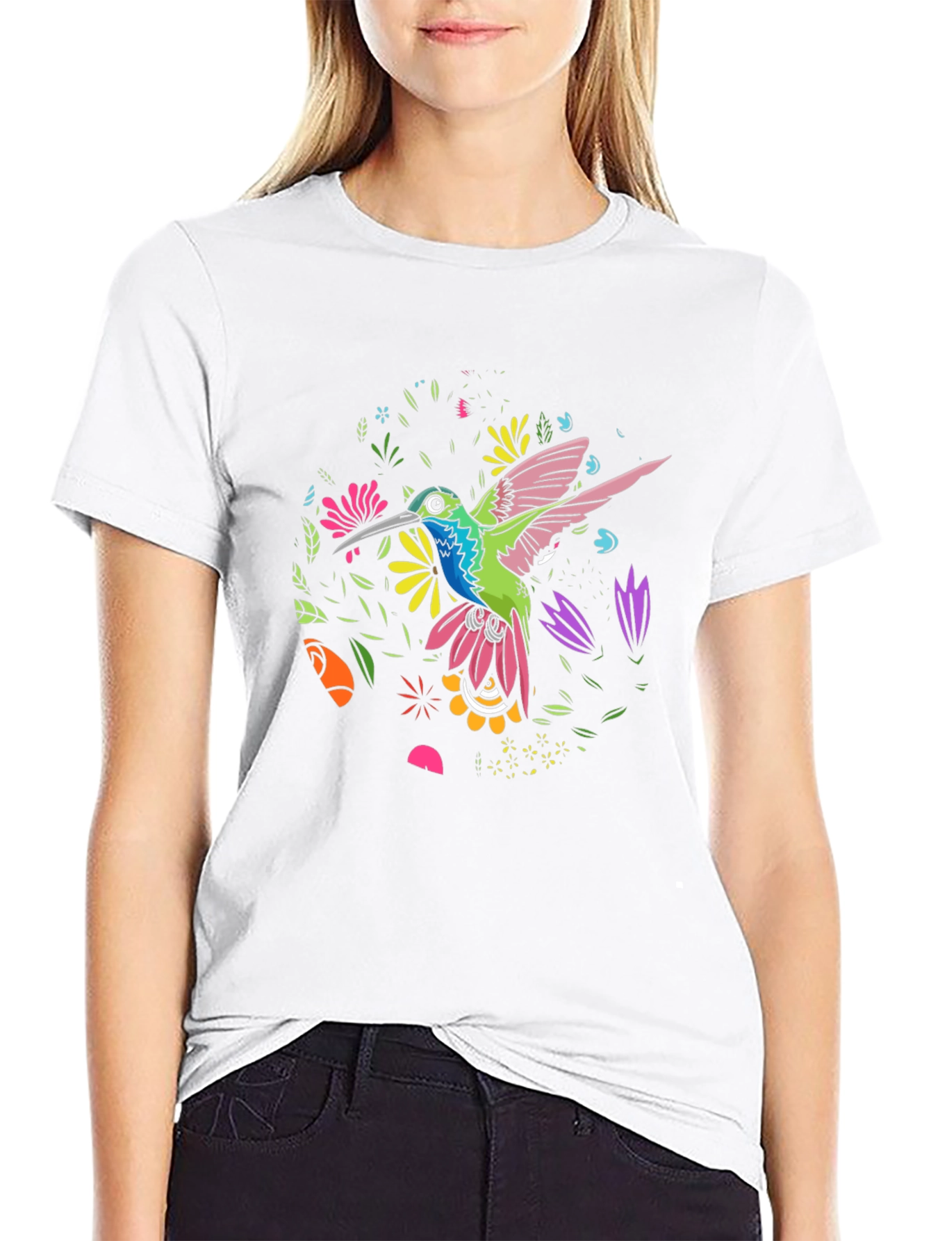 Hummingbird Floral Graphic Tee - Black