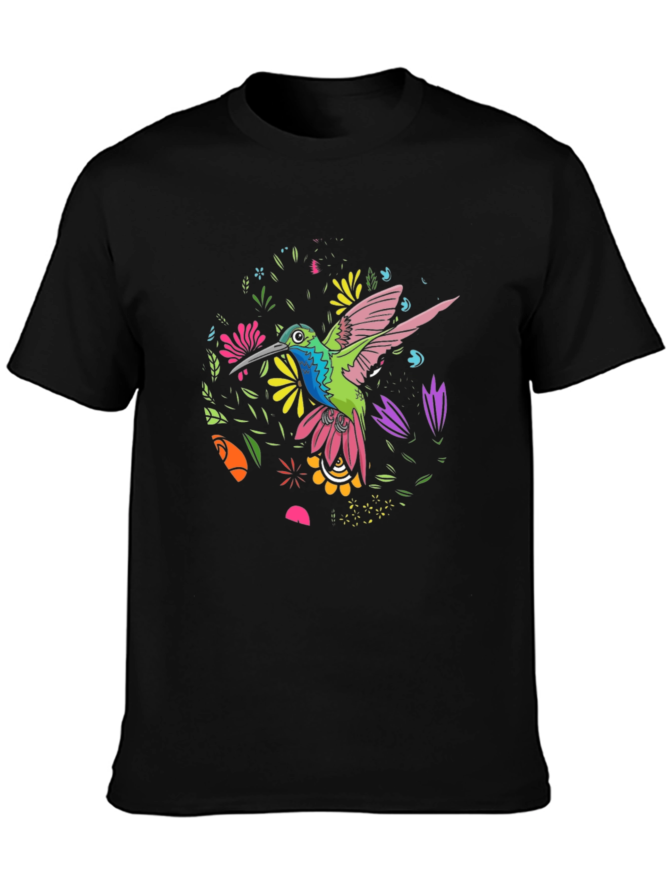 Hummingbird Floral Graphic Tee - Black