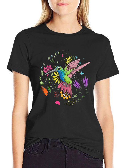 Hummingbird Floral Graphic Tee - Black