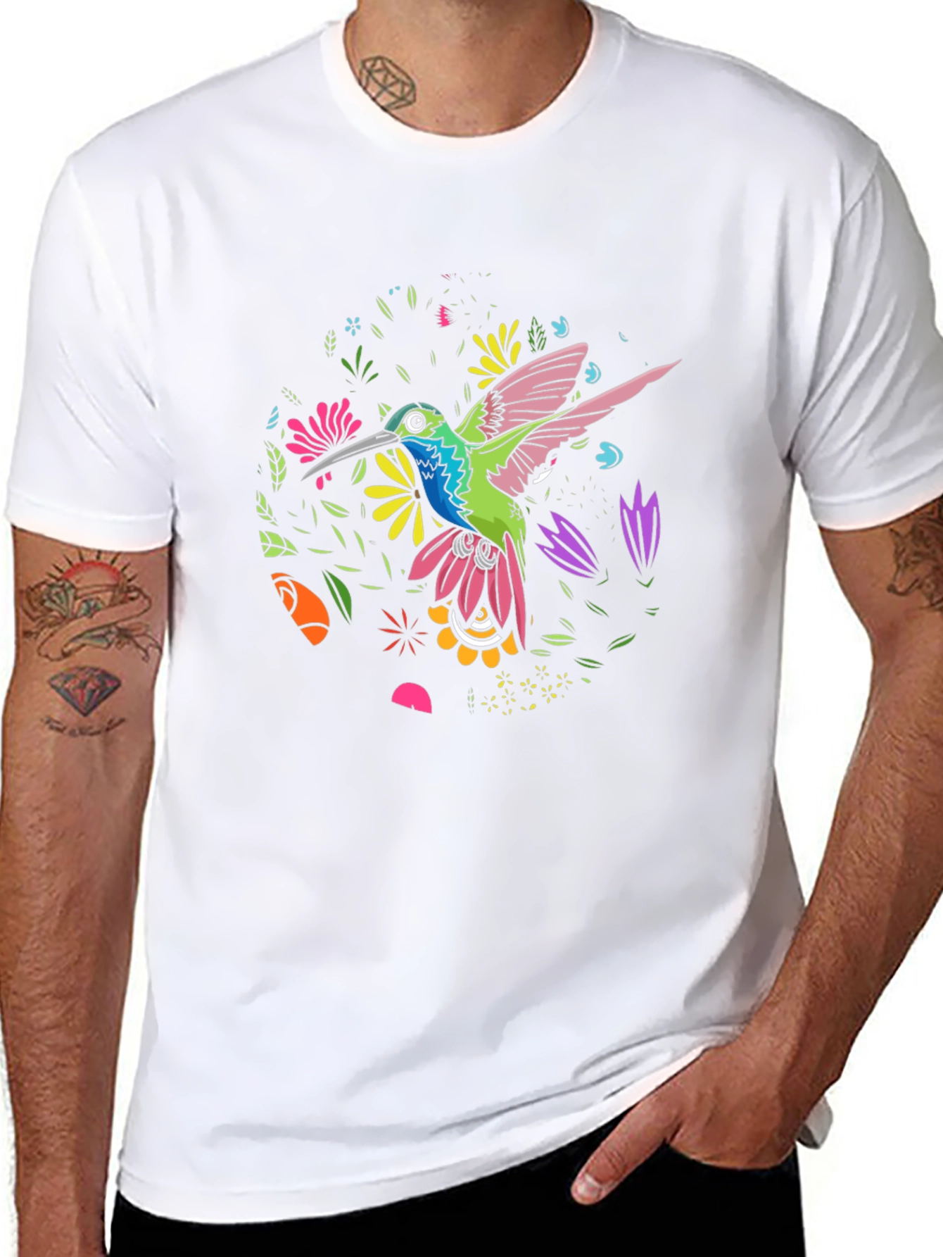 Hummingbird Floral Graphic Tee - Black