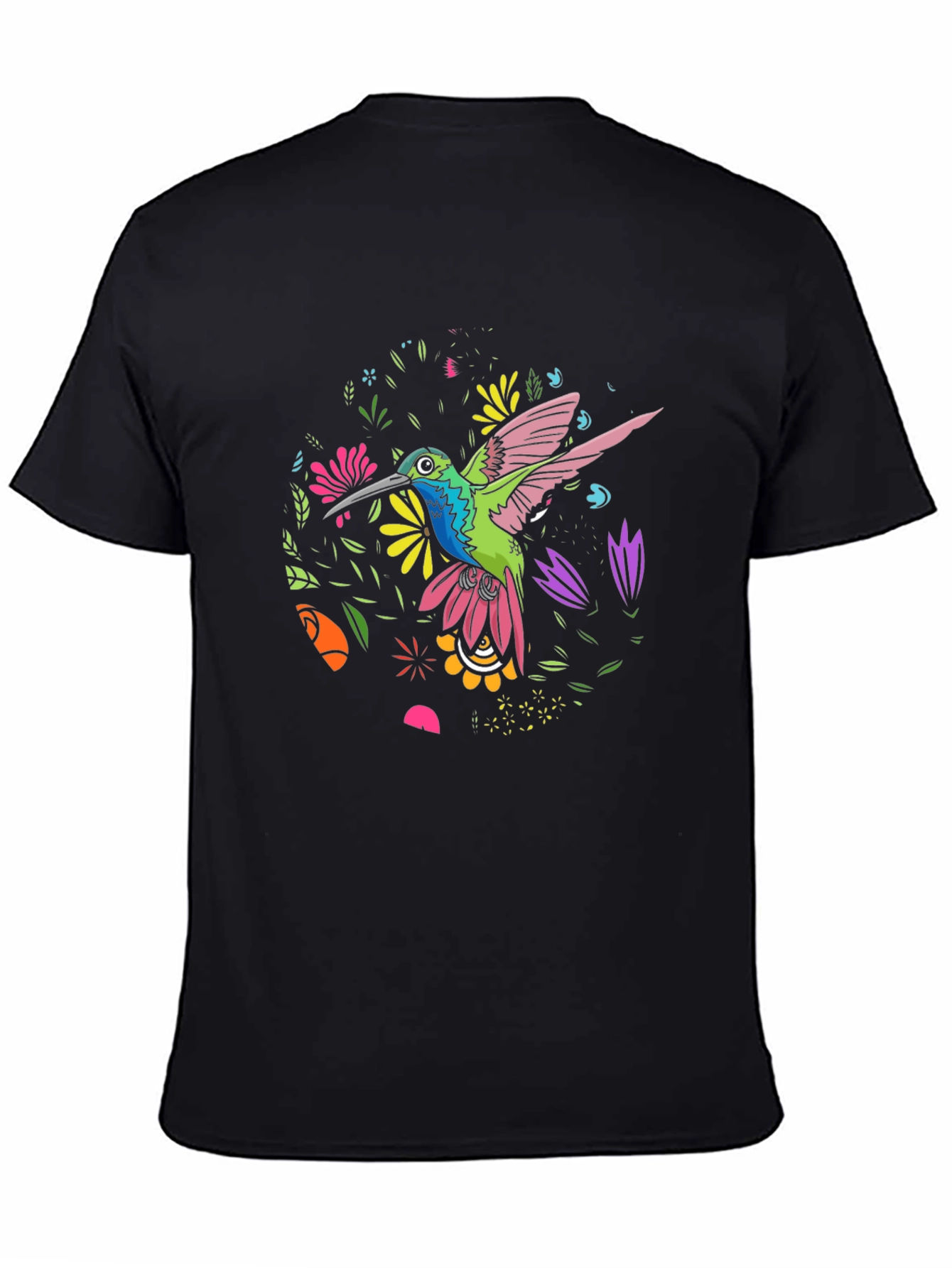 Hummingbird Floral Graphic Tee - Black