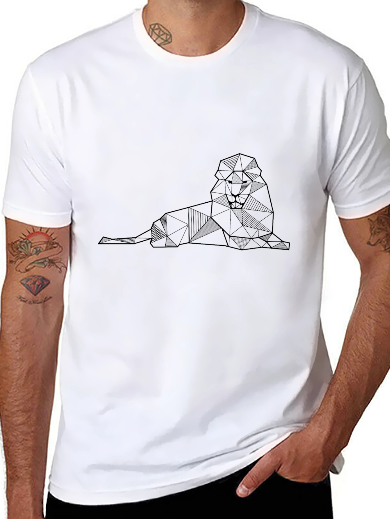 Geometric Lion Graphic Black T-Shirt