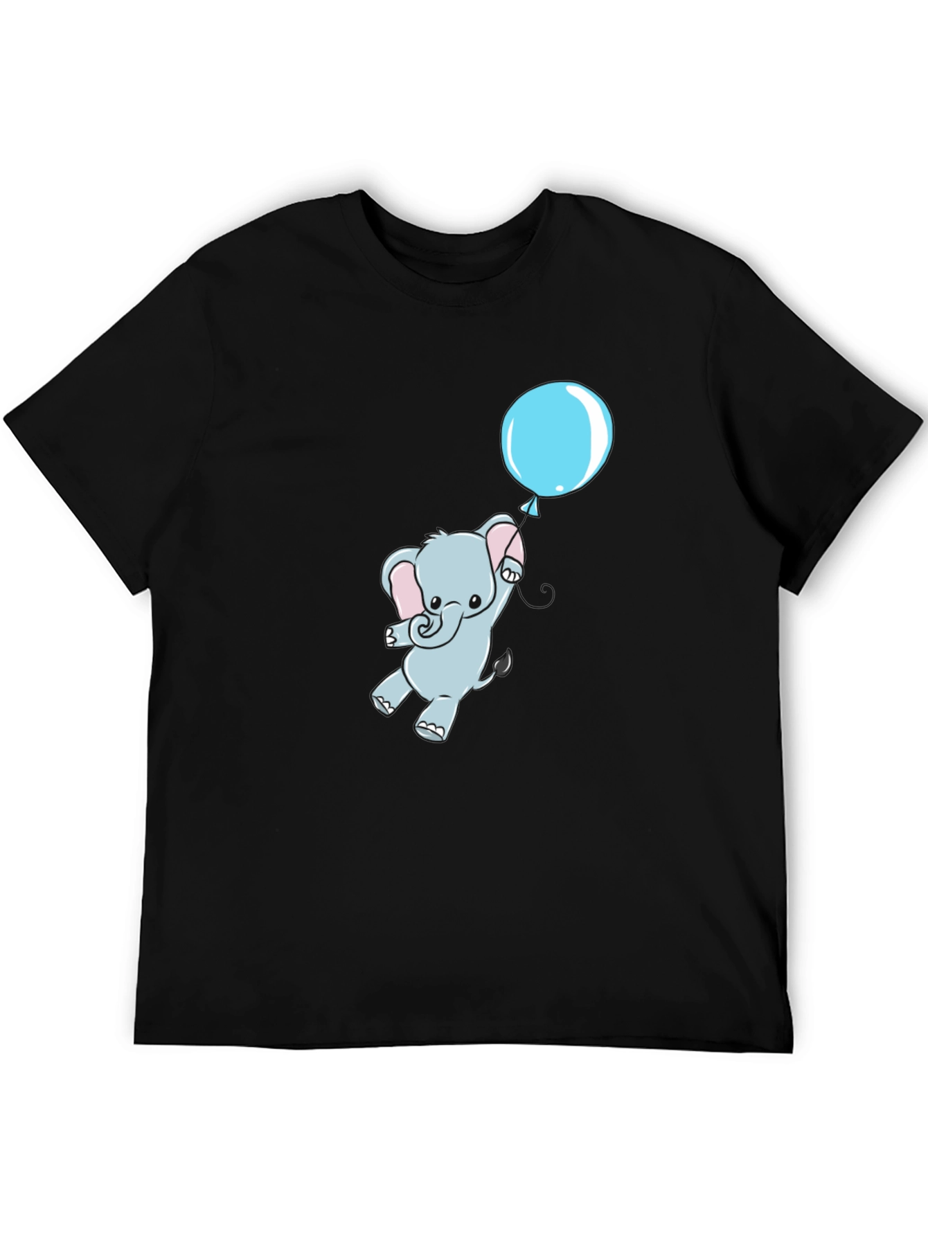 Cute Elephant and Balloon Black T-Shirt