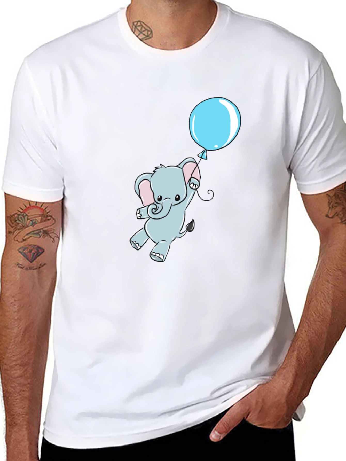 Cute Elephant and Balloon Black T-Shirt