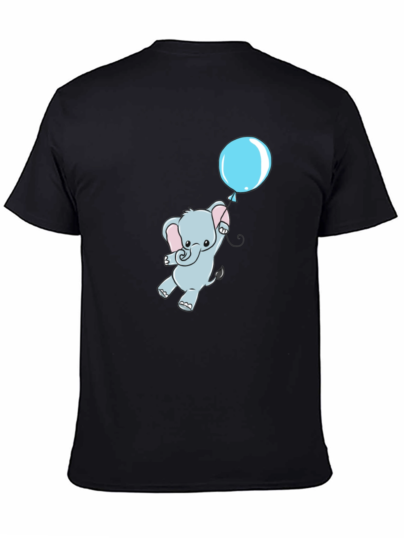 Cute Elephant and Balloon Black T-Shirt