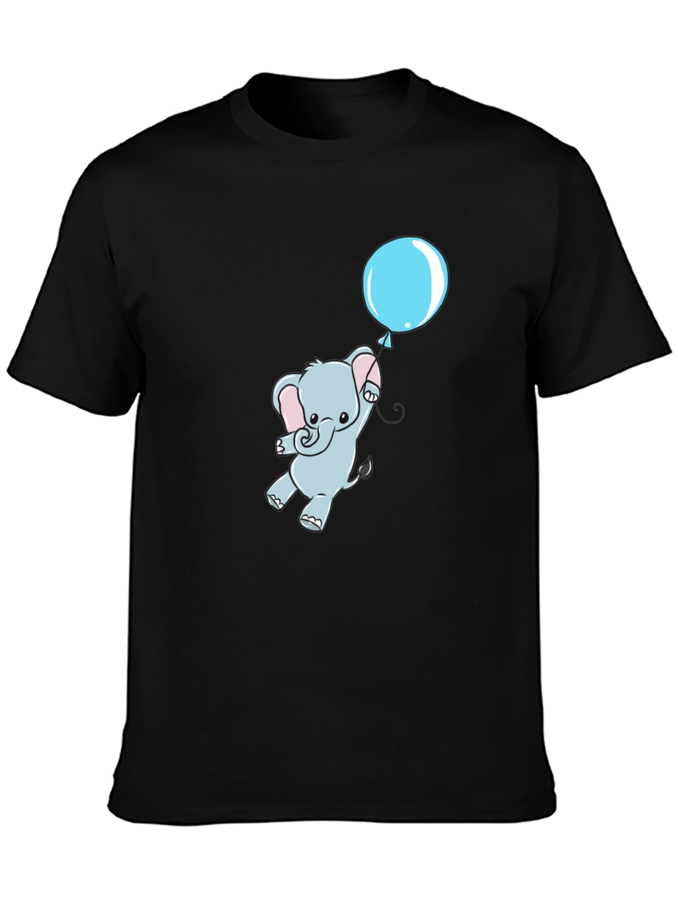 Cute Elephant and Balloon Black T-Shirt