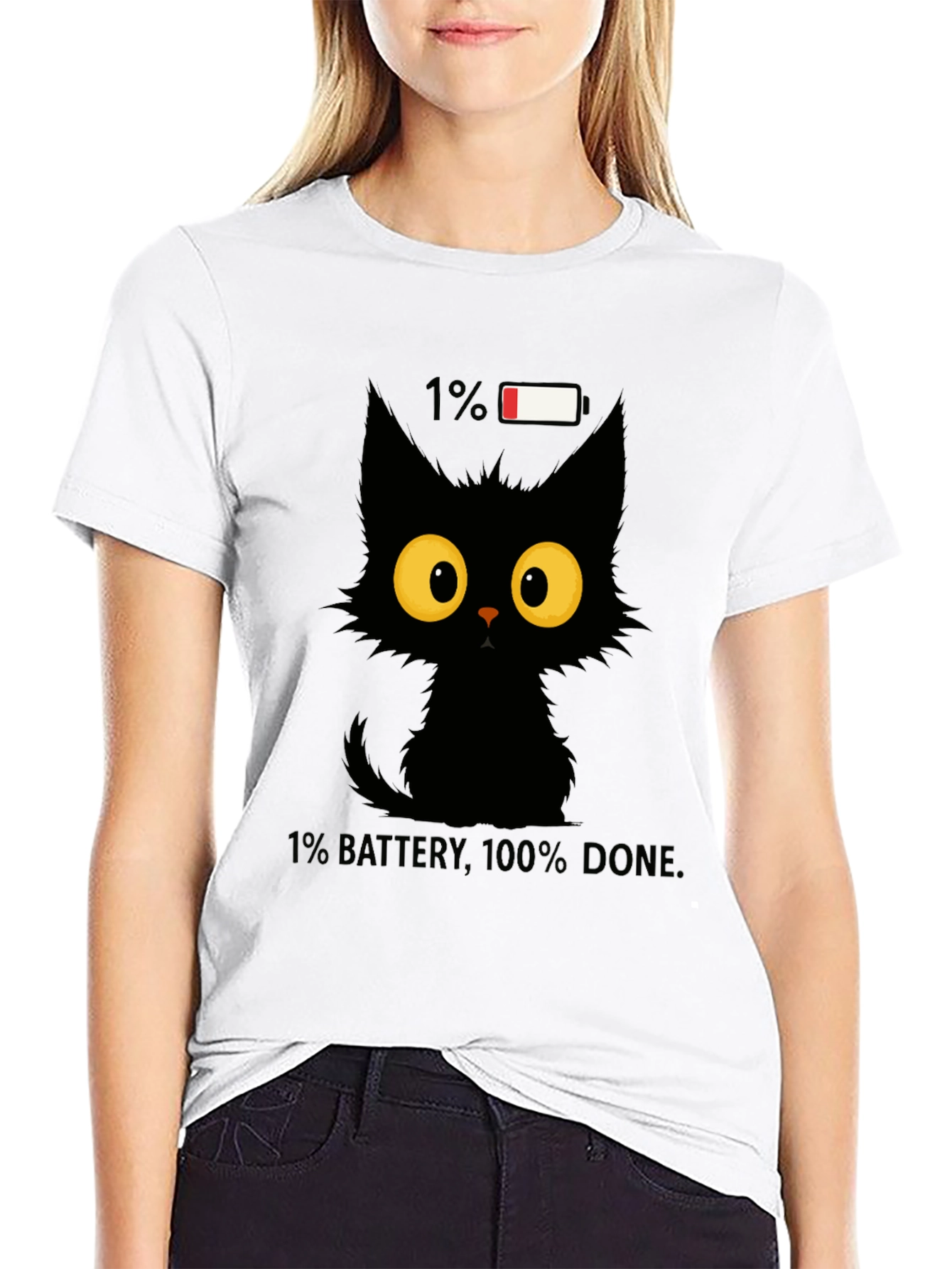 Funny Cat 1% Battery Graphic Tee
