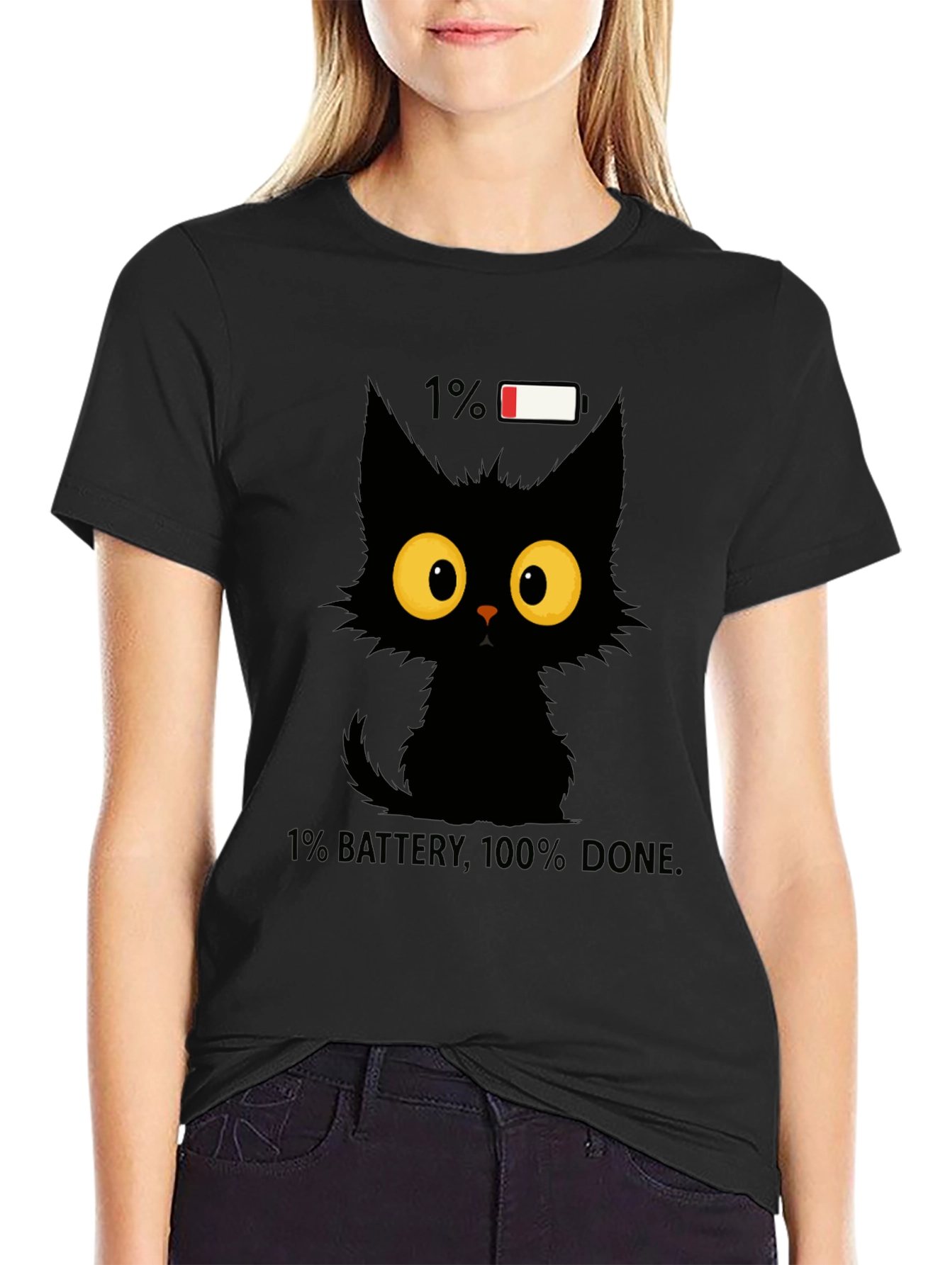 Funny Cat 1% Battery Graphic Tee