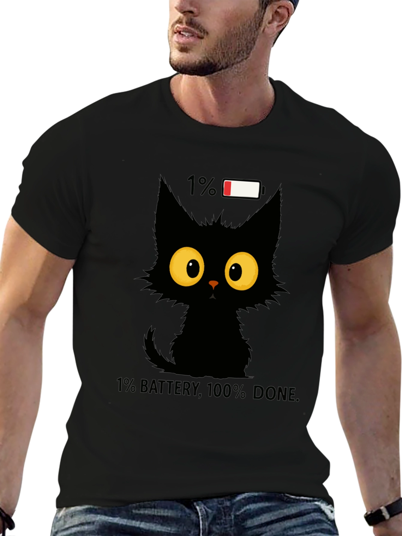 Funny Cat 1% Battery Graphic Tee