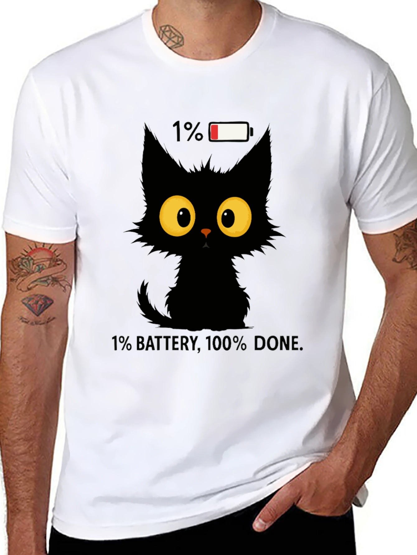 Funny Cat 1% Battery Graphic Tee