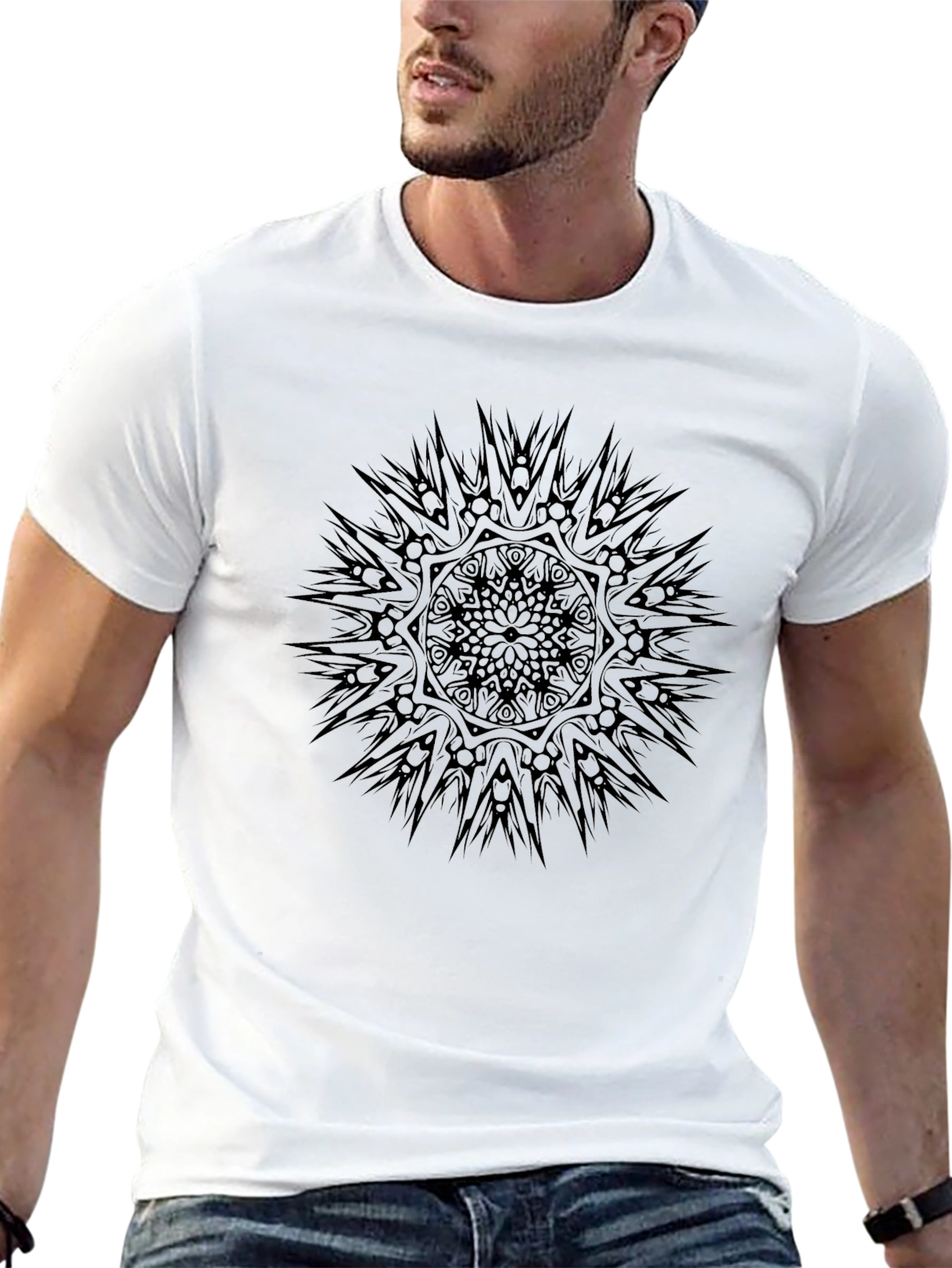 Tribal Mandala Graphic Tee - Black Cotton T-Shirt
