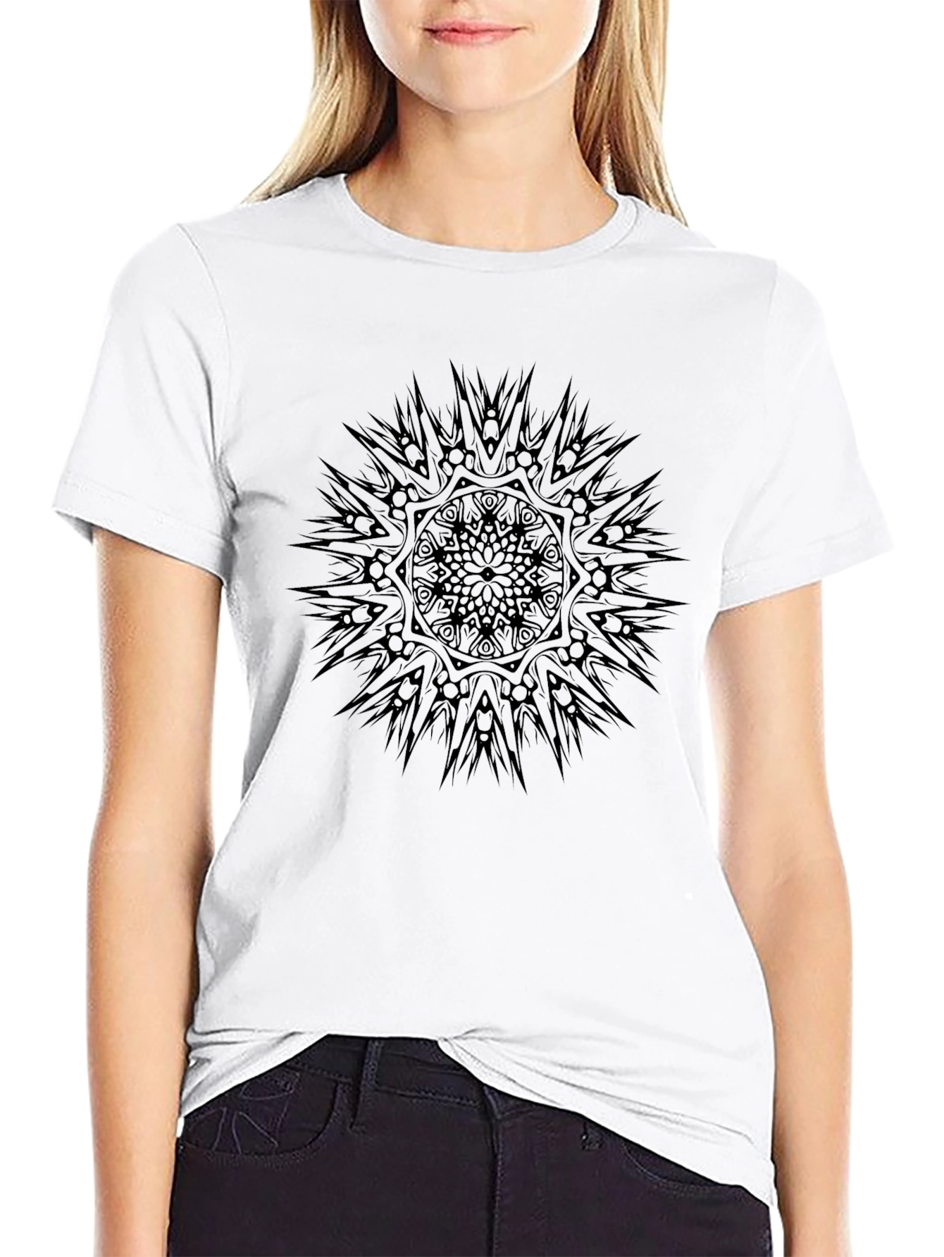 Tribal Mandala Graphic Tee - Black Cotton T-Shirt