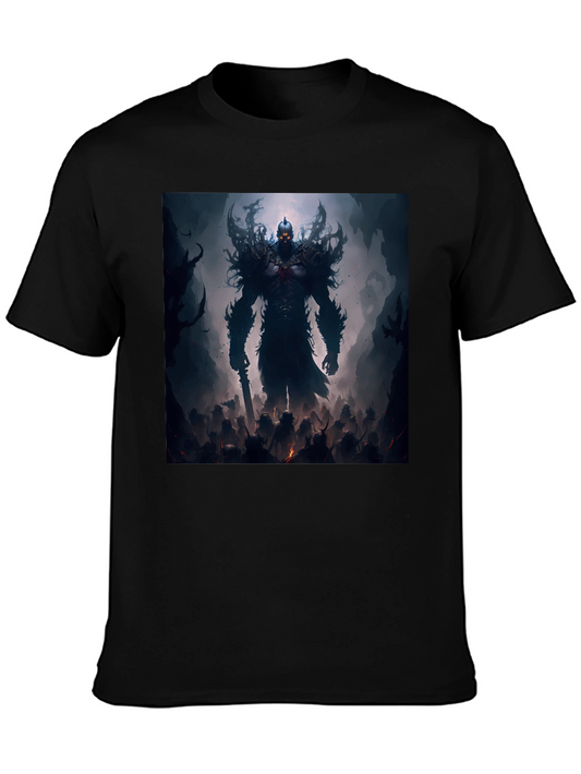 Dark Fantasy Warrior Graphic Tee - Black Cotton Blend