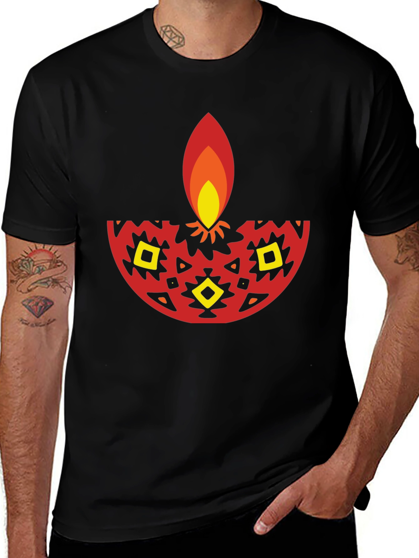 Diwali Graphic Tee - Black Cotton Blend T-Shirt