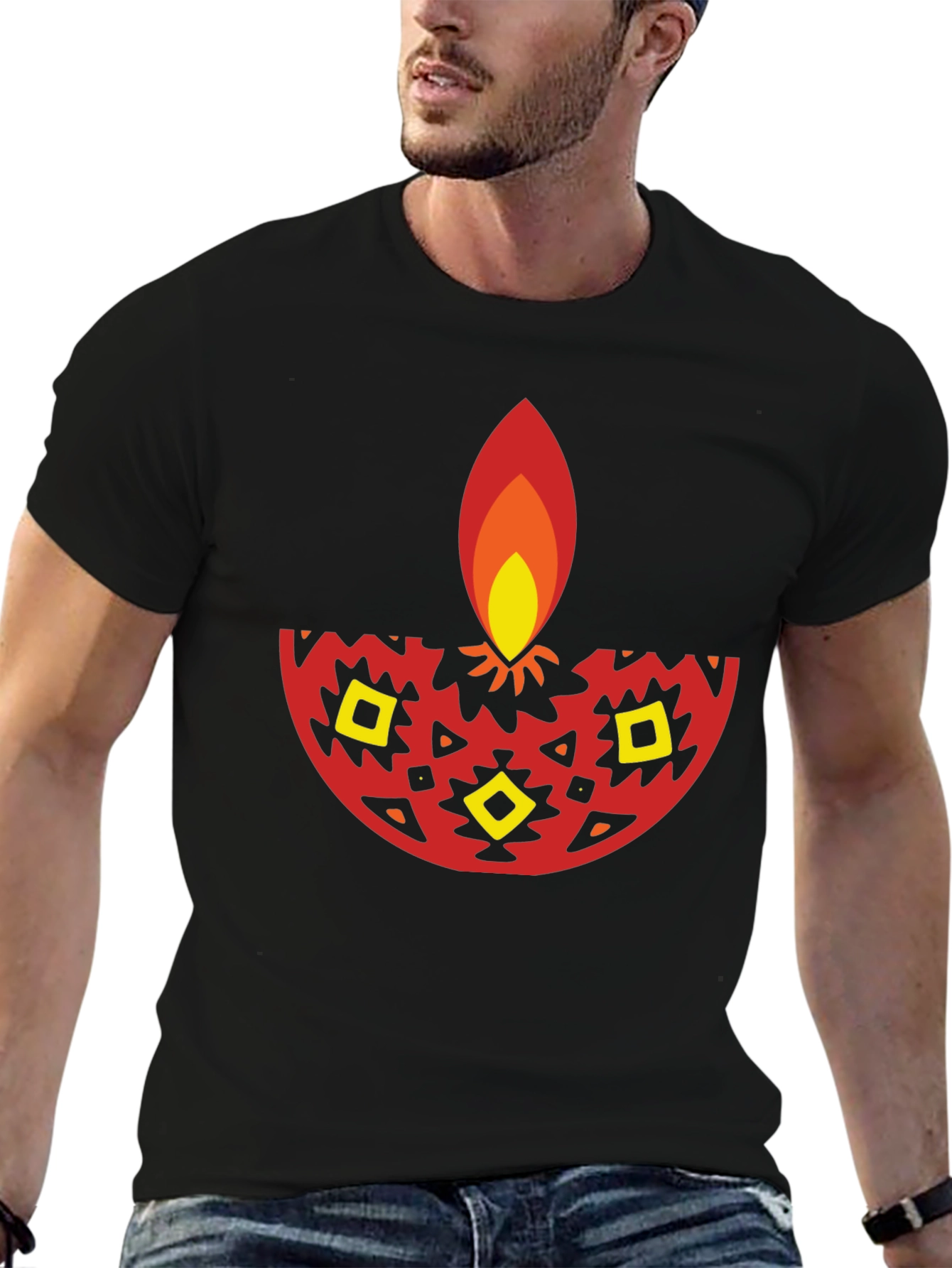 Diwali Graphic Tee - Black Cotton Blend T-Shirt