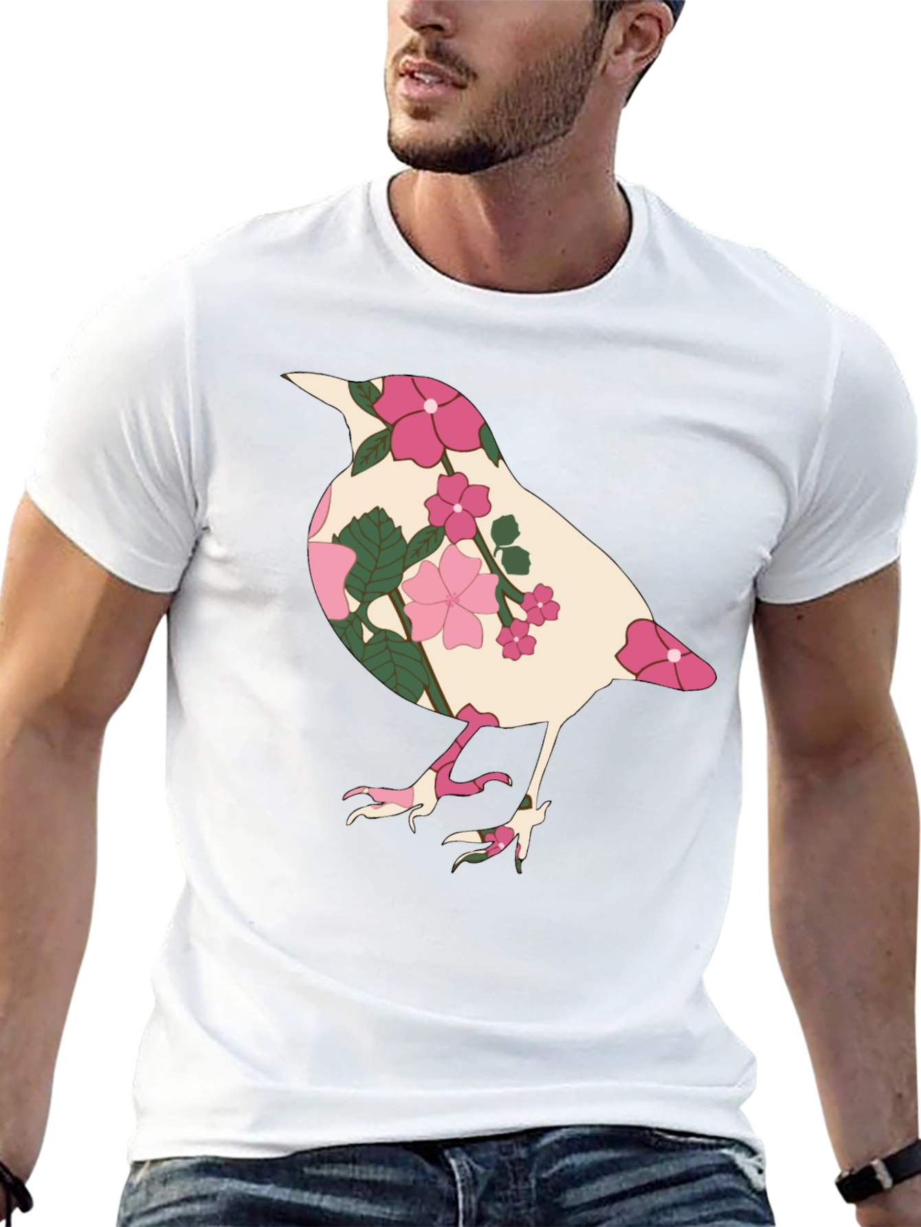 Floral Bird Graphic Tee - Black