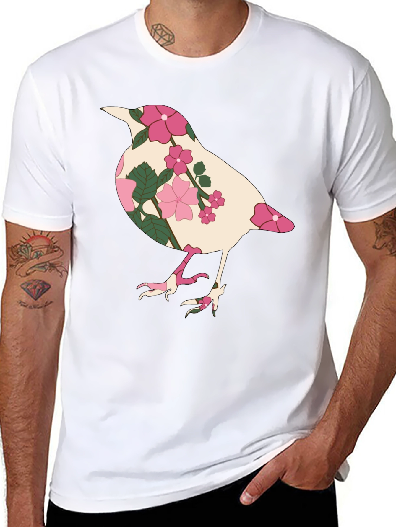 Floral Bird Graphic Tee - Black