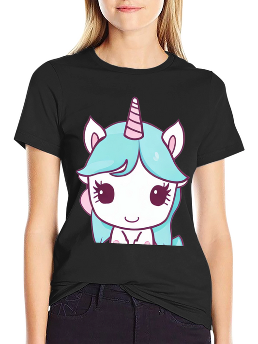 Cute Unicorn Graphic Tee - Black Cotton T-Shirt