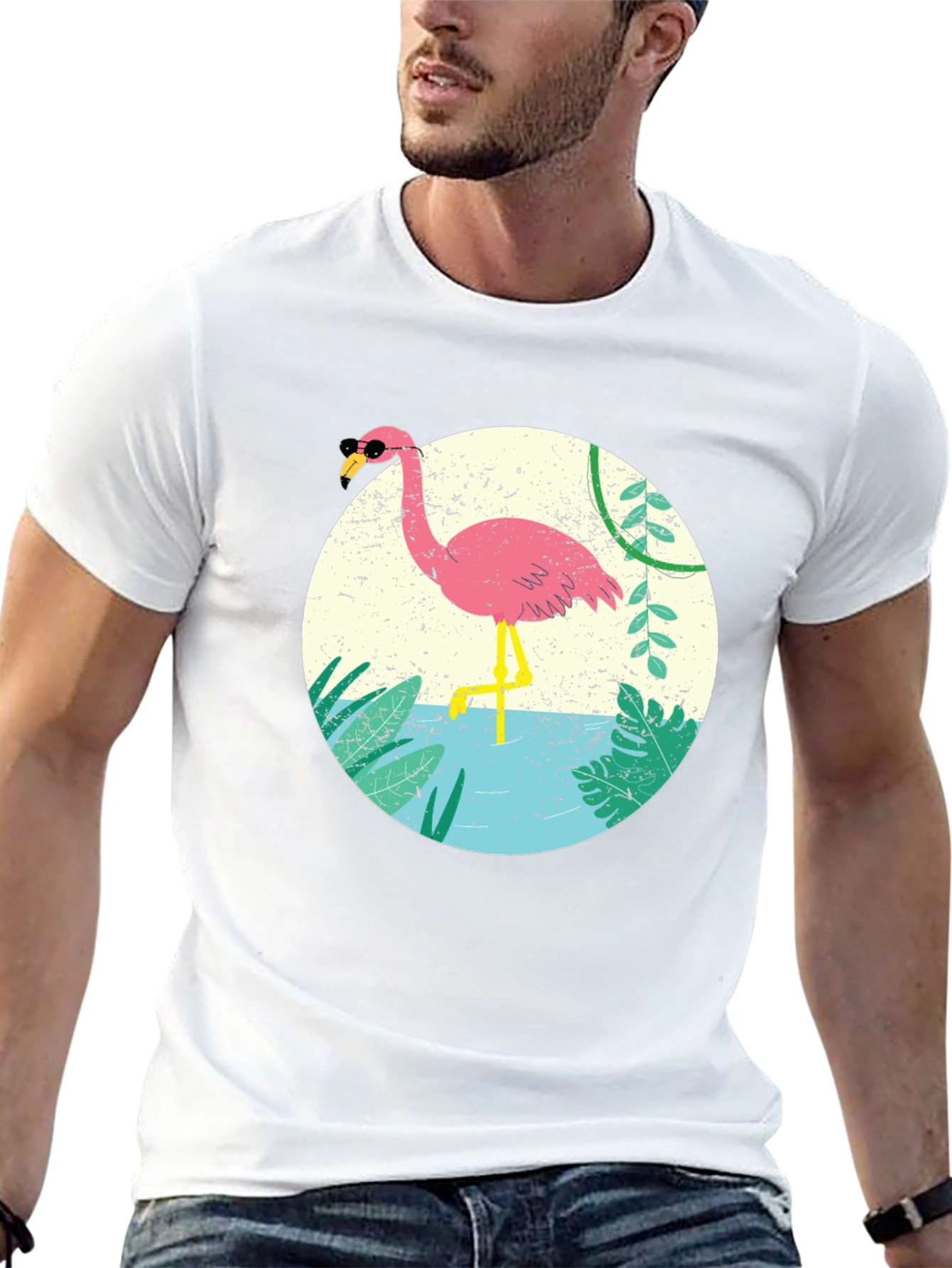 Cool Flamingo Graphic Tee - Black Cotton T-Shirt