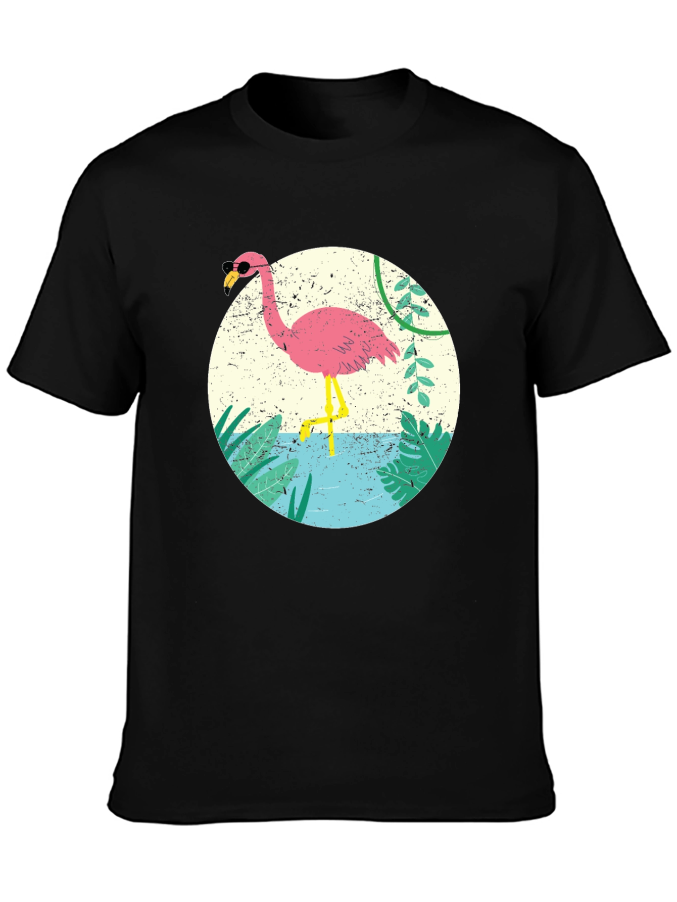 Cool Flamingo Graphic Tee - Black Cotton T-Shirt