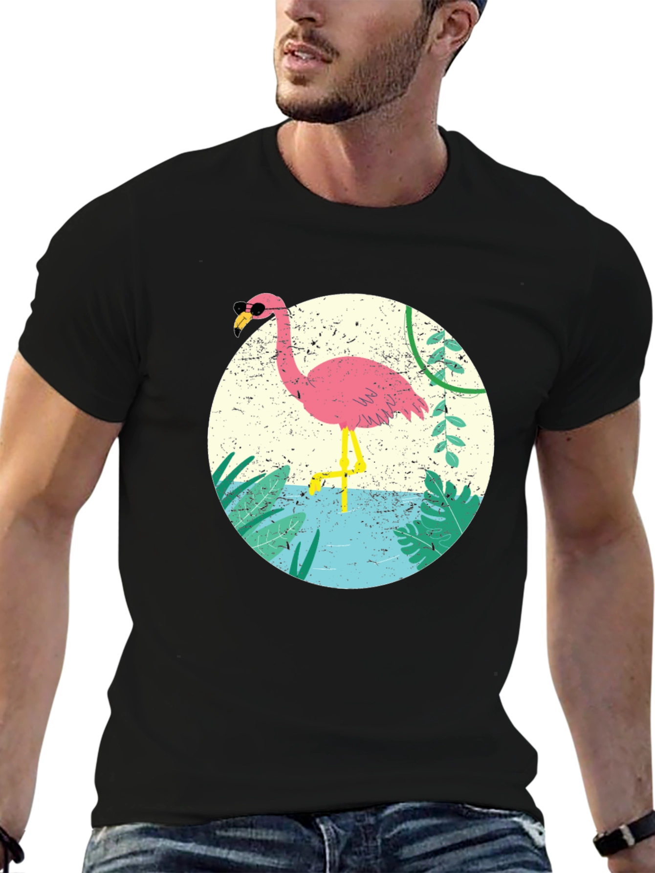 Cool Flamingo Graphic Tee - Black Cotton T-Shirt