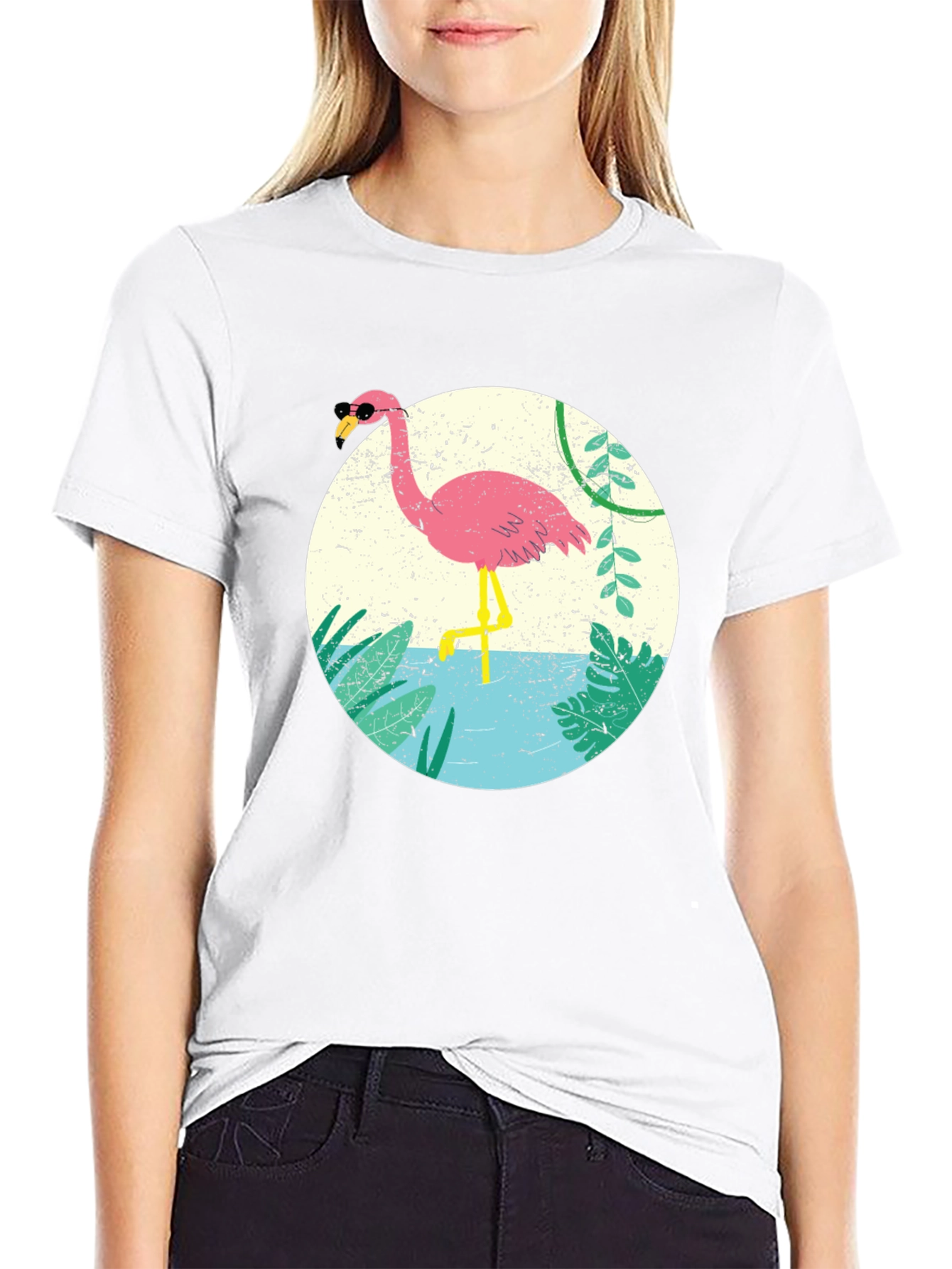 Cool Flamingo Graphic Tee - Black Cotton T-Shirt