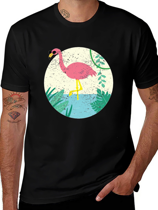 Cool Flamingo Graphic Tee - Black Cotton T-Shirt