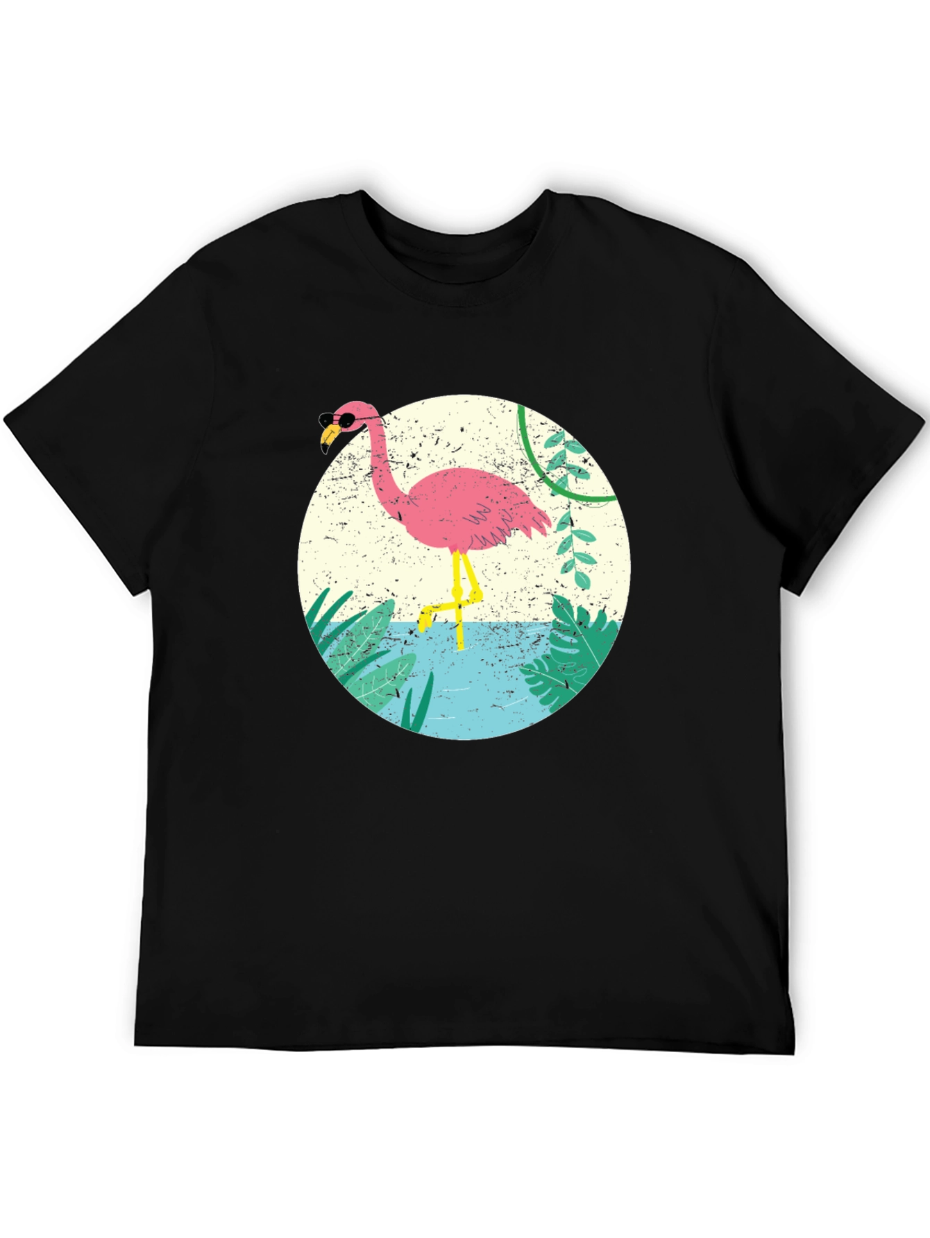 Cool Flamingo Graphic Tee - Black Cotton T-Shirt
