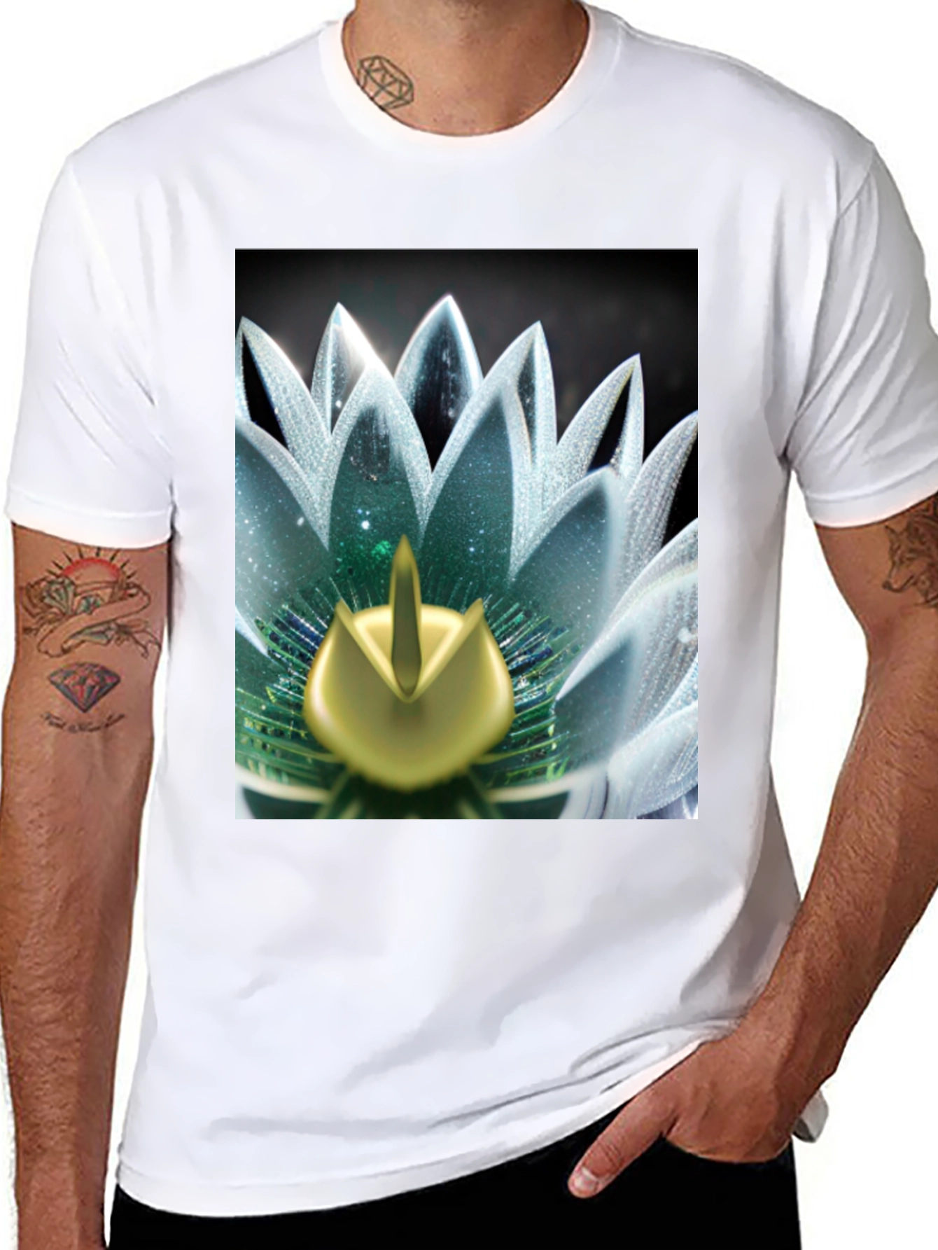 Lotus Flower Graphic Tee - Black Cotton Blend