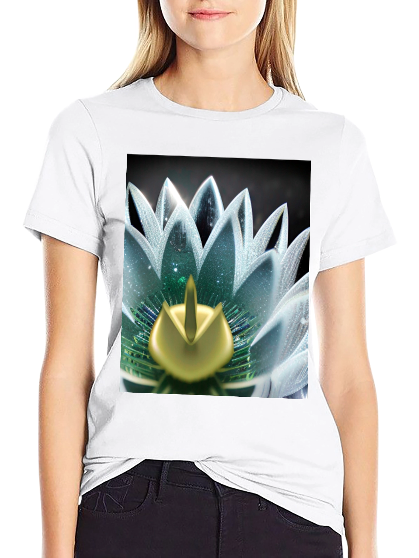 Lotus Flower Graphic Tee - Black Cotton Blend