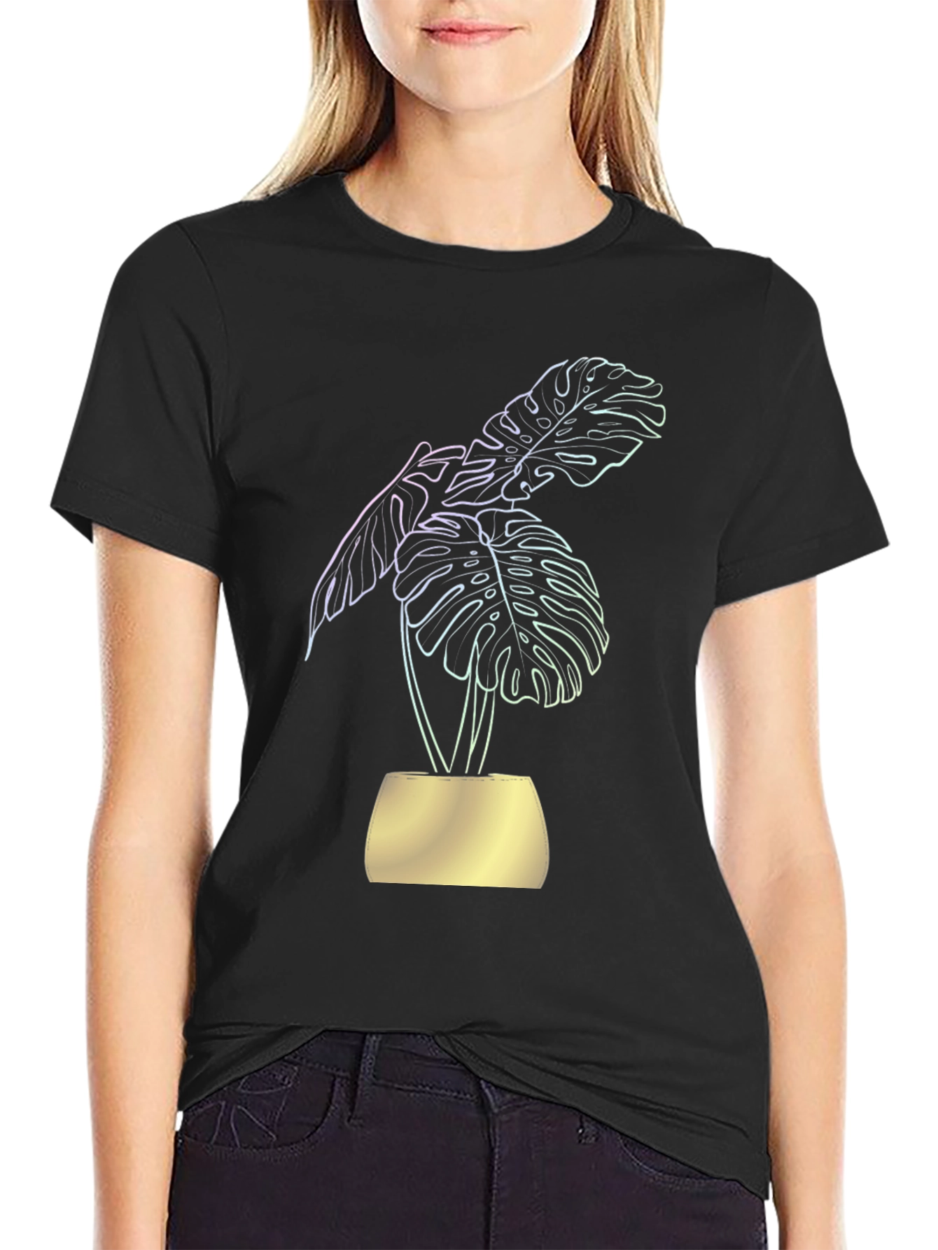 Monstera Plant Graphic Tee - Black