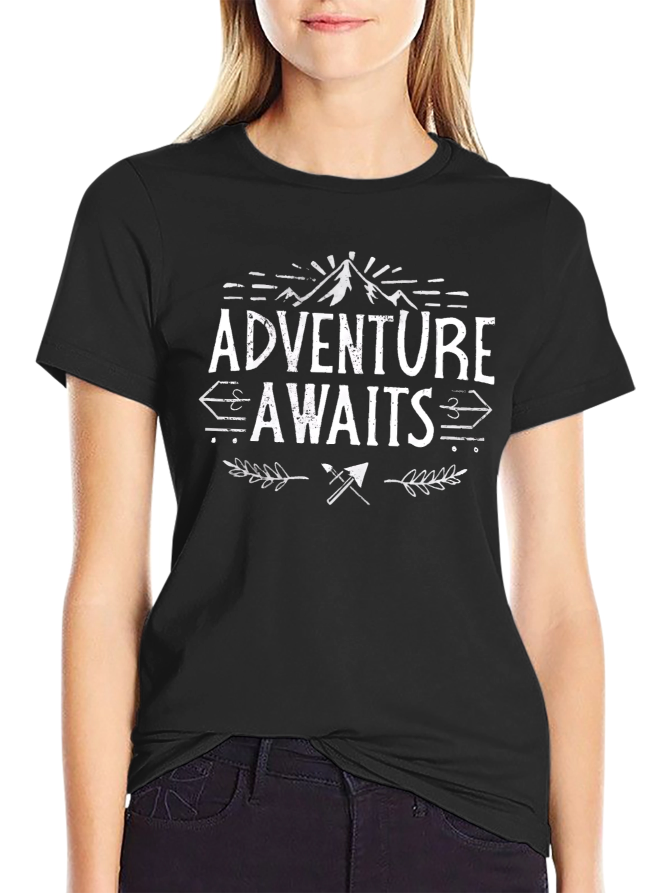 Adventure Awaits Graphic Tee - Black Cotton T-Shirt
