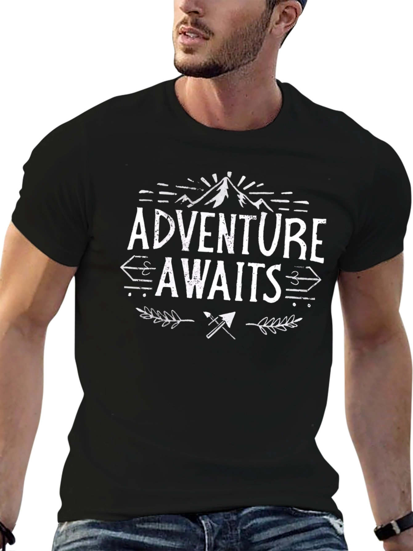 Adventure Awaits Graphic Tee - Black Cotton T-Shirt